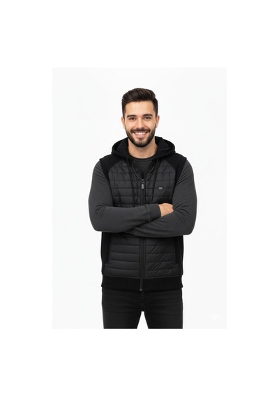 Erkek Kapitone Modelli 3 İplik Kapüşonlu Yelek Bgl-st04866 Siyah