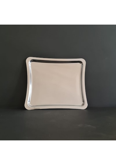 Paslanmaz Çelik Kahve Sunum Tepsisi 21x19 Cm Servis Tepsisi Gümüş