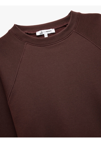 Koton Üç İplik Şardonlu Dikiş Detaylı Bisiklet Yaka Oversize Sweatshirt Kahverengi 6wal10225ık Kahve