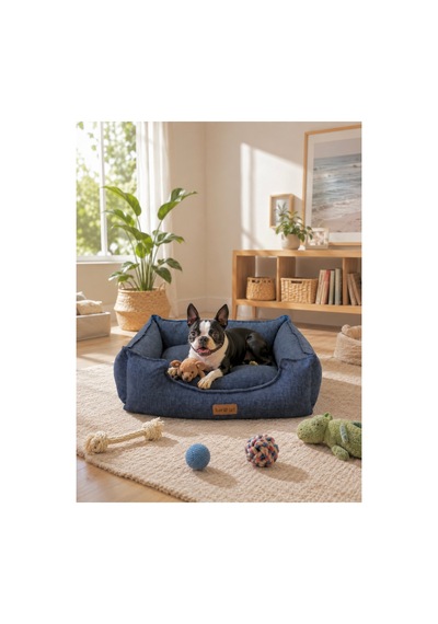 Premium Kedi Ve Köpek Yatağı Kafa Destekli Kaydırmaz Taban Yıkanabilir Fermuarlı Çift Taraflı Minder %100 Boncuk Elyaf Lacivert 1607705368