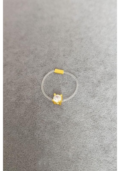 Kare Tek Taşlı Misinalı Gümüş Hayalet Yüzük Pembe Altın