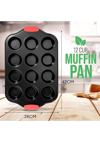12 Bölmeli Muffin Ve Cupcake Kalıbı - Yapışmaz Karbon Çelik Fırın Kabı, Isıya Dayanıklı Kırmızı Siliko Diğer