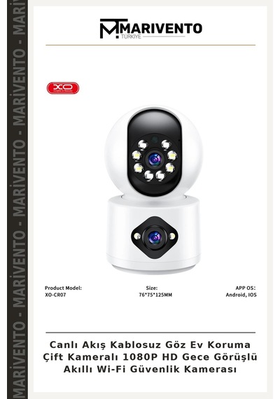 Canlı Akış Kablosuz Göz Ev Koruma Çift Kameralı 1080p Hd Gece Görüşlü Akıllı Wi-fi Güvenlik Kamerası Çok Renkli