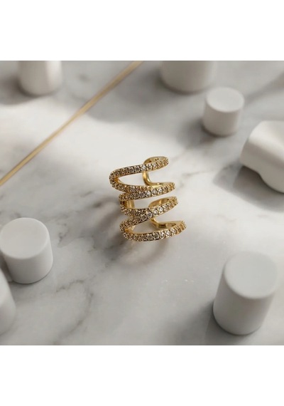 Earcuff Sıkıştırmalı Pirinç Kıkırdak Küpe Sarmal Zirkon Taşlı Altın Renk Diğer