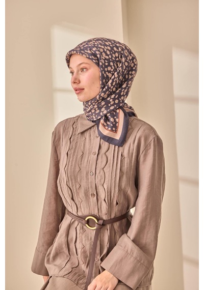 Silk Home Aura Eşarp 140005-05 Koyu Lacivert, Vizon, Çikolata Kahve