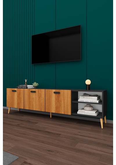 Asra Trend Tv Ünitesi T-22 %100 MDF 200 cm Büyük Boy Tv Sehpası Dolaplı Raflı Petra-Koyu Gri Asra Trend Tv Ünitesi T-22 %100 MDF 200 cm Büyük Boy Tv Sehpası Dolaplı Raflı Petra-Koyu Gri
