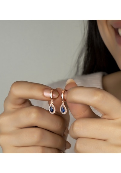 Bymoreelsesilver Safir Renk Gümüş Damla Küpe
