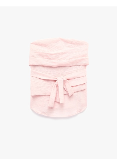 Koton Keten Görünümlü Gipeli Kat Detaylı Kemerli Crop Straplez Korse Büstiyer Pembe 6sak30092pw Gül