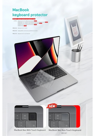 Apple MacBook Uyumlu Pro M1 14/16 & Apple MacBook Uyumlu Air 13.6/15.3 Tpu Klavye Koruyucu Şeffaf