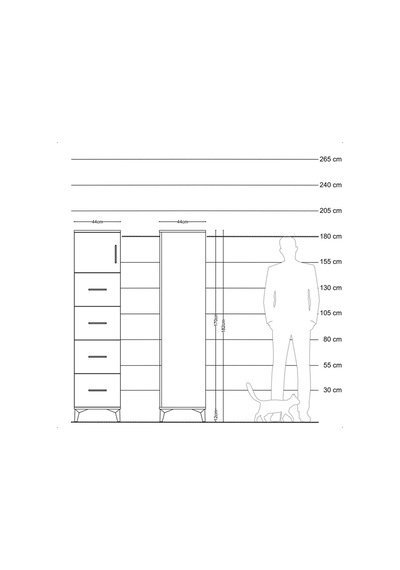 Hyperion Dolap Tek Raflı 4 Çekmeceli Tek Kapaklı 44x44x182 Çam-antrasit Atlas Çam