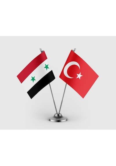Suriye Bayrağı Ve Türk Bayrağı İkili Saten Masa Bayrağı Takımı Diğer
