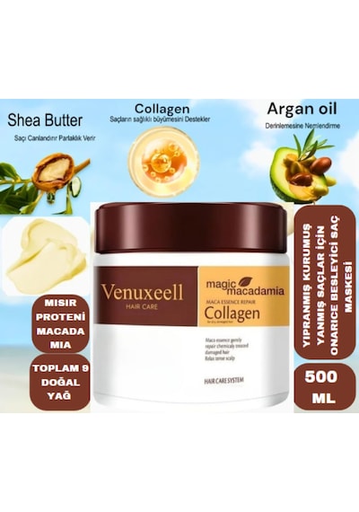 Venuxeell Kolajen Saç Bakım Maskesi Maca Özü Onarıcı Repair Argan Yağı Saç Maskesi 500 Ml