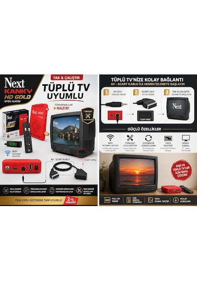 Next Kanky Hd Gold Full Hd Uydu Alıcısı Tüplü Tv Uyumlu Av Scart Kablolu, Tkgs Otomatik Güncelleme
