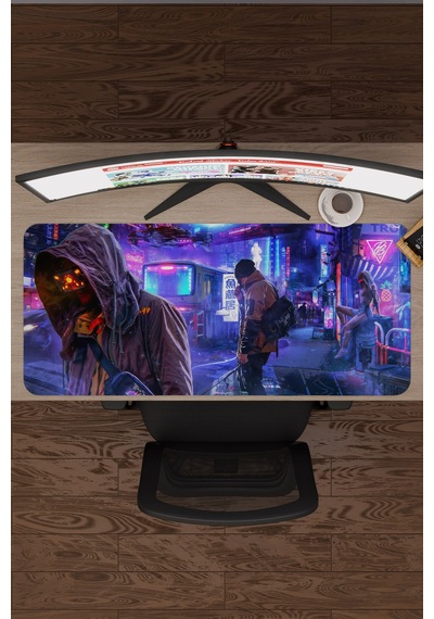 Dijital Cyberpunk Adam Kadın V4 90x40 Xxl Gaming Kauçuk Kaymaz Taban Mouse Pad Fare Altlığı
