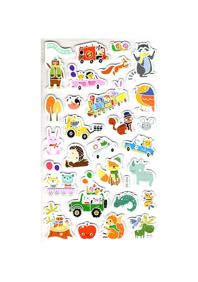 Sticker Eva Kabartmalı Stiker Çıkartma Defter Etiket Xk004 14x24 Cm - Eğlenceli Taşıtlar Hayvan Çok Renkli