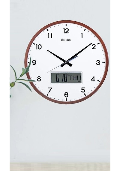 Seiko Clock Qxl008b Akçaağaç Ahşap Kasa Dijital Takvimli Duvar Saati Kahverengi