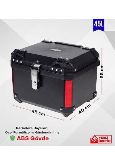 Motosiklet Arka Çanta Karbon Desen Aliminyum Pro-x 45 Litre Motor Çantası Siyah