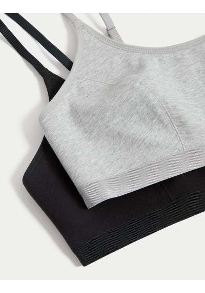 Marks & Spencer 2'li Pamuklu Crop Top İlk Sütyenim T33009602 Siyah Mix