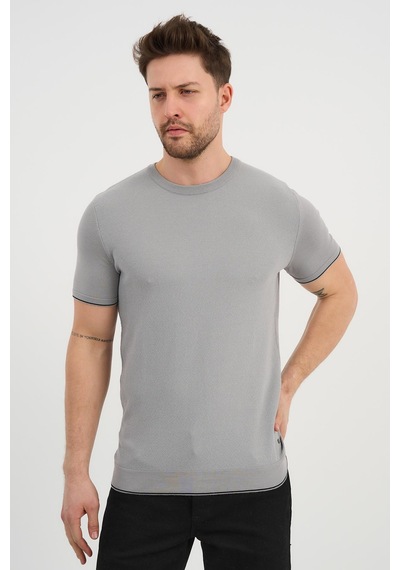 Alexander Gardi Alexandergardı Bisiklet Yaka Kolları Şeritli Triko T-shirt 1243 Gri