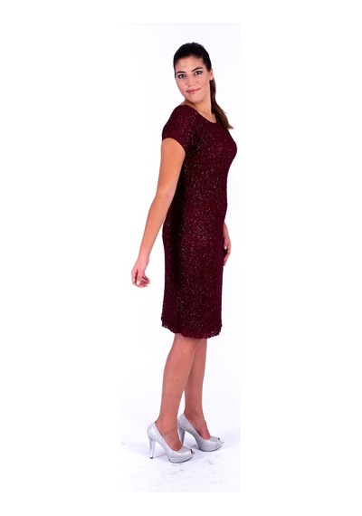 Nidya Moda Büyük Beden Kadın Bordo Dantel Abiye Elbise-4035Yb Bordo