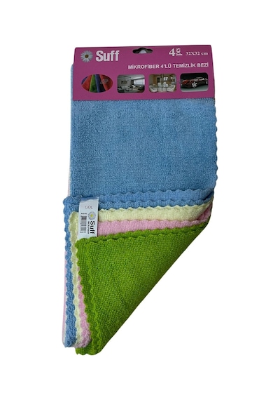 Gül Genel Amaçlı Mikrofiber Temizlik Bezi 4'lü Set 32 X 32 Cm, Mavi, Beyaz, Açık Pembe, Yeşil