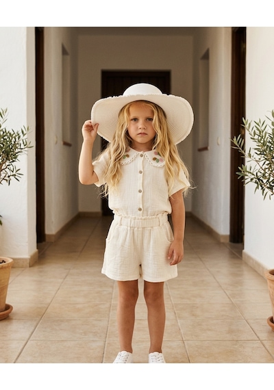 Baby Lory Kids Store Kız Çocuk Dantel Yaka Detaylı Takım Beyaz