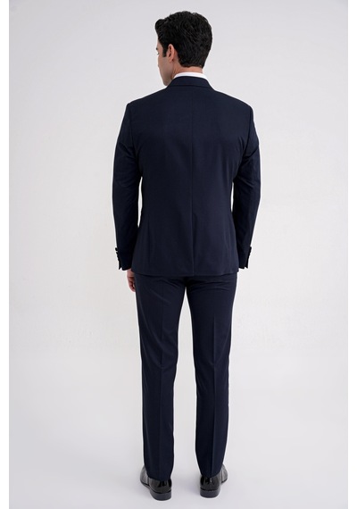 Slim Fit Fleto Cep Çıkarılabilir Saten Yaka Düz Lacivert Damatlık Smokin Takım Altro 032 Lacivert