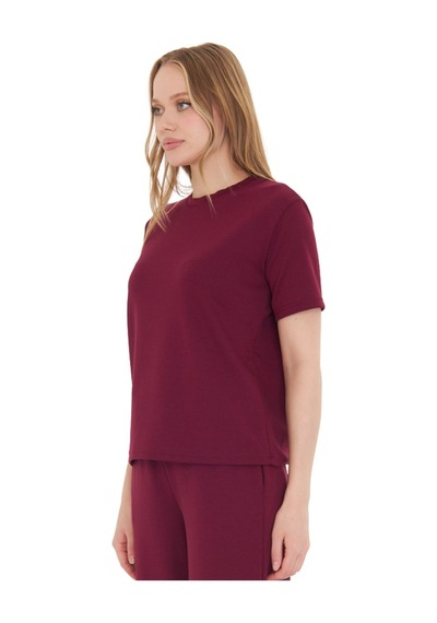 Thiff Gymwear Kadın Modal Kumaş Kısa Kolu Basic Tişört Bordo