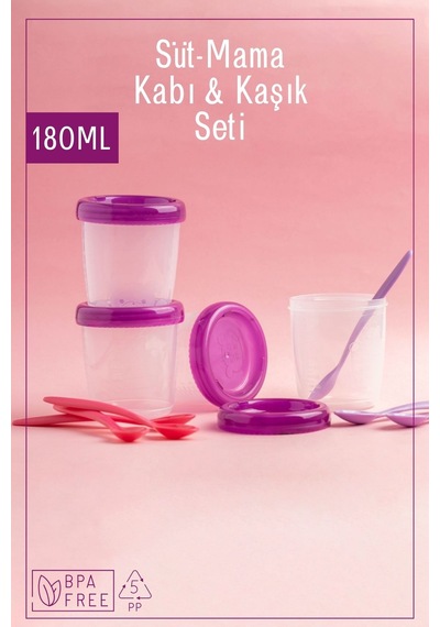 Süt Ve Mama Saklama Kabı & Kaşık Seti / 4 Adet Mama Kabı - 6 Adet Mama Kaşığı Çok Renkli