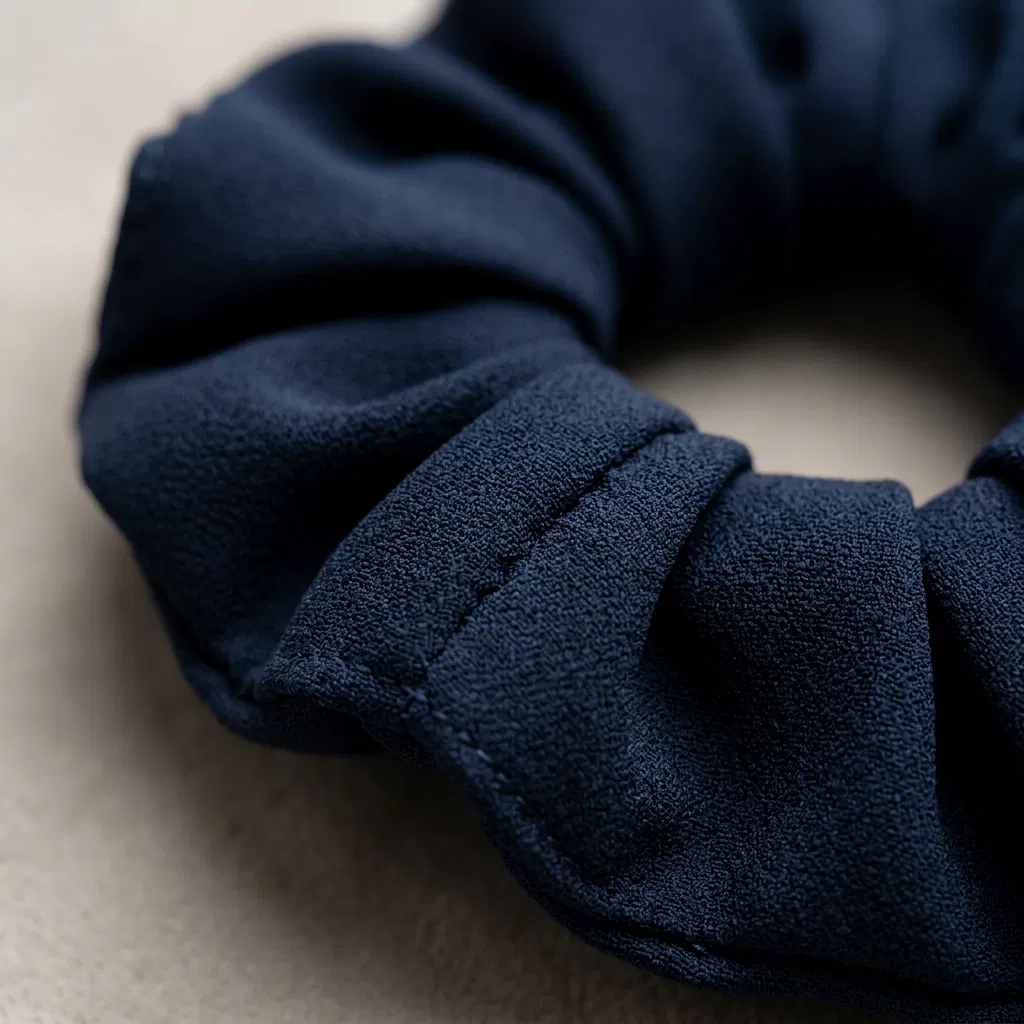 Lacivert Krep Kumaş Scrunchie Lastikli Saç Tokası - Şık Ve Günlük Kullanım