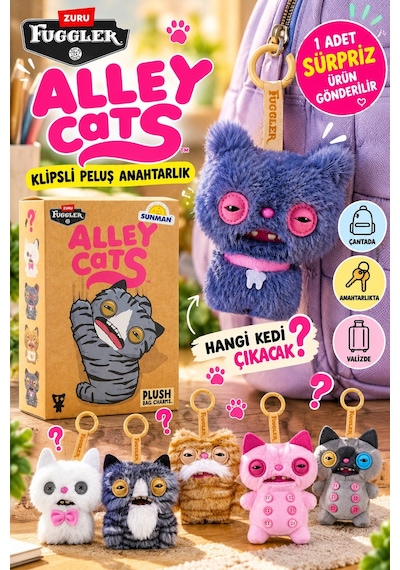 Fuggler Alley Cats Klipsli Peluş Anahtarlık Sürpriz Paket - 1 Adet Çok Renkli
