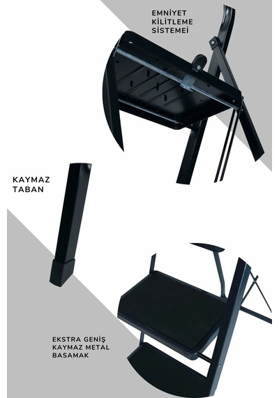 Minitower 3 Basamaklı Metal Merdiven - Ekstra Güçlü Siyah 3basamaklı