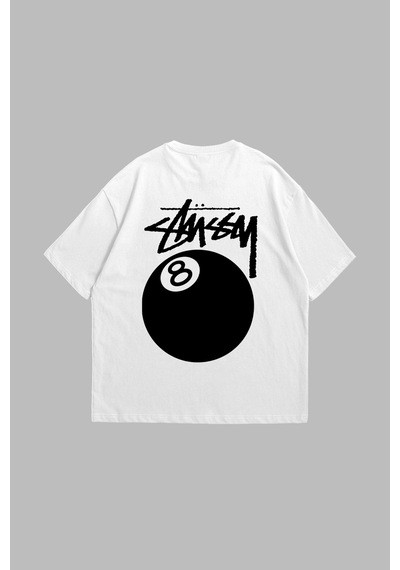 Tarzsokak Sts. Eight Baskılı Oversize Unisex Beyaz Beyaz