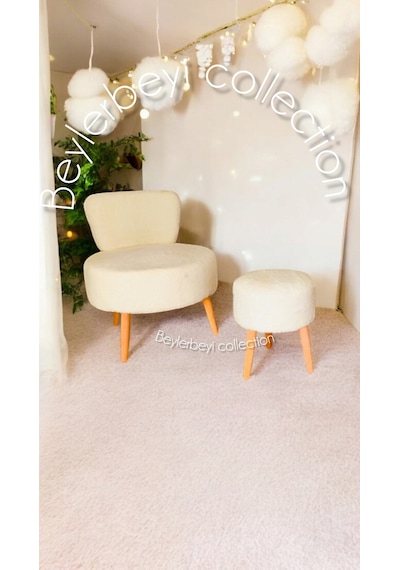 Çay Seti Tekli Koltuk Berjer Ve Puf Takımı ,kırık Beyaz, Rengi Salon, Balkon, Ofis 2 Li Takım Beyazvbbb