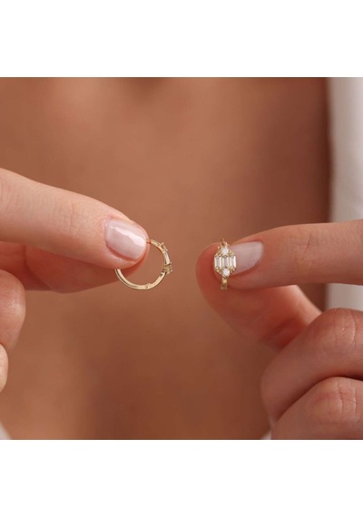 Sembol Gold Altın Baget Küpe 1.3 Cm