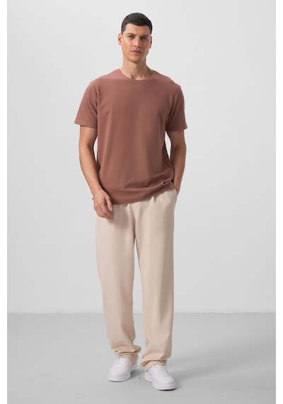 Tommylife Bej Yüzeyi Dokulu Rahat Form Palazzo Erkek Pantolon - 82163 Bej
