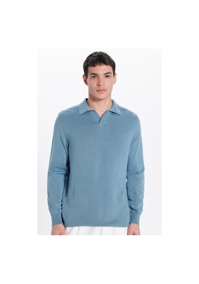 Tudors Erkek Standart Fit Normal Kesim Polo V Yaka İndigo Triko Kazak-32626 İndigo