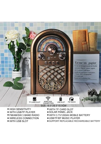 Retro Radyo Taşınabilir Bluetooth Speaker Ve Hoparlör Ahşap Kaplama Klasik Antika Tarzı İç Ve Dış Mekan Multiba
