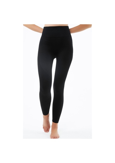 Cottonhill Siyah Yüksek Bel Toparlayıcı Seamless Kadın Spor Tayt SiYAH Siyah