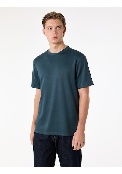 Koton Regular Fit Kısa Kollu Bisiklet Yaka Viskon Karışımlı Basic Tişört Mavi 6sam10483mk