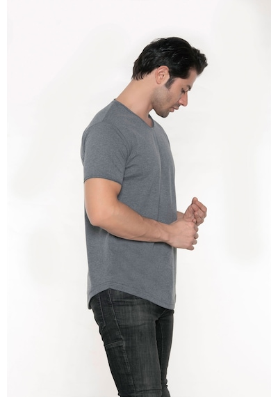 Black Horn Erkek Geniş Yaka %100 Pamuk Salaş T-shirt Antrasit