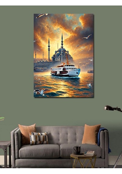 Kanvas Tablo İstanbul Da Gün Batımı Ve Vapur 100cmx140cm