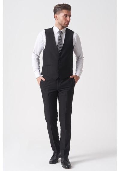 White Stone Campinas Ty2494 Slim Fit 6 Drop Düz Yelekli Takım Elbise Siyah Siyah
