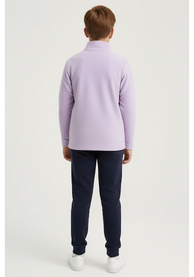 Erkek Çocuk Uzun Kollu Mor Dik Yaka Yarım Fermuarlı Polar Üst-sweatshirt - Erkek Çocuk Polar Lila