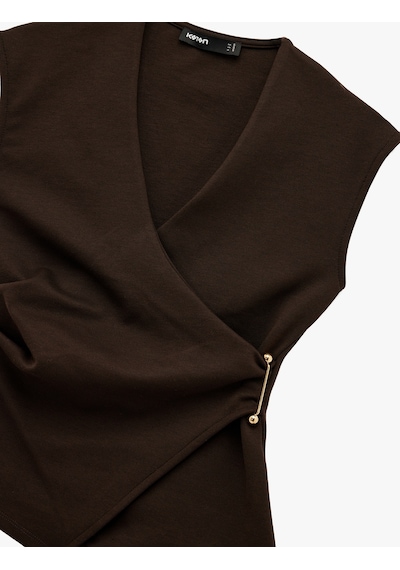 Koton Slim Fit V Yaka Metal Aksesuarlı Kruvaze Yelek Kahverengi 6wak30056ek Kahve