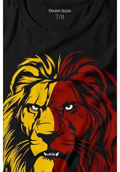 Aslan Kafası Sarı Kırmızı Yeleli Galatasaray Baskılı Tişört Çocuk T-shirt 001