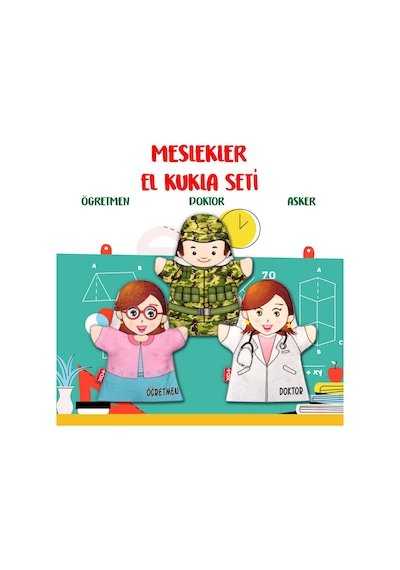 3 Parça Tox Meslekler El Kukla Set , Eğitici Oyuncak