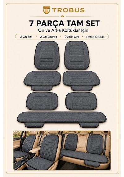 Audi Q2 2016-2020 Üniversal Soft Alkantra Çizgili 7 Parça Oto Koltuk Minderi Antrasit