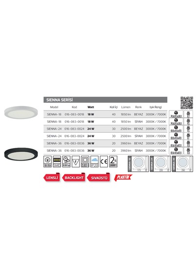 Horoz Sienna-18w Sıva Üstü Led Armatür-siyah Siyah