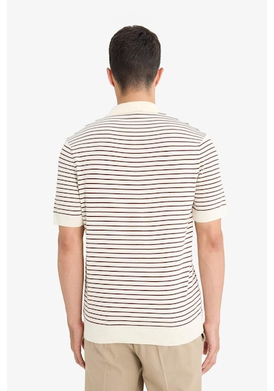 Defacto Standart Fit Polo Yaka Triko Çizgili Kısa Kollu Tişört F2729ax25aubg404 Bej